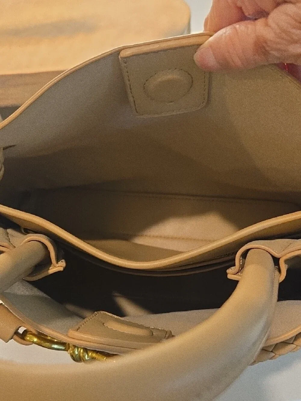 Woven Beige Leather Tote Bag with Braided Strap